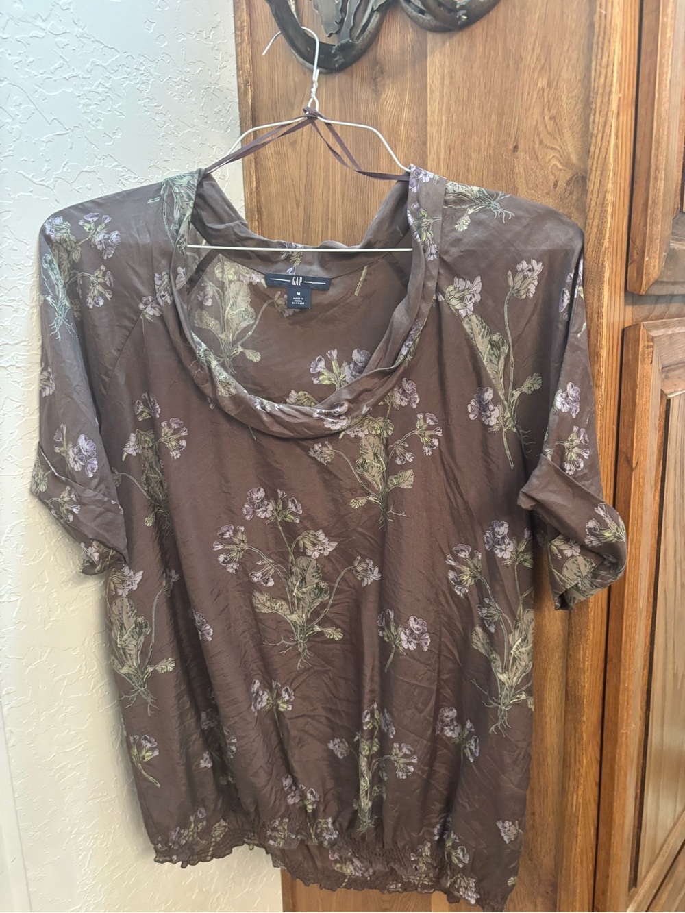 GAP Brown Floral Cowl Neck Short Sleeve Blouse